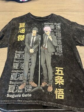 Black Anime Graphic Short Sleeve Tee - Casual Crew Neck